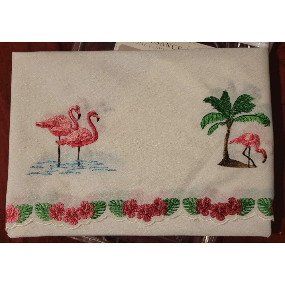 Renaissance Home Fashion Flamingo Embroidered Sheer Swag Pair 56x38 Rod Pocket